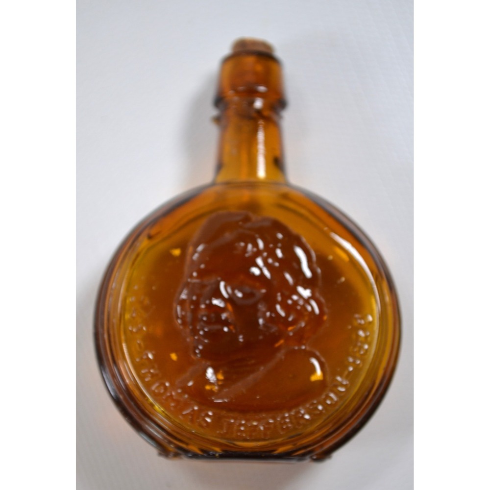 Vintage Amber Glass Presidential Decanter Thomas Jefferson Radical Republican